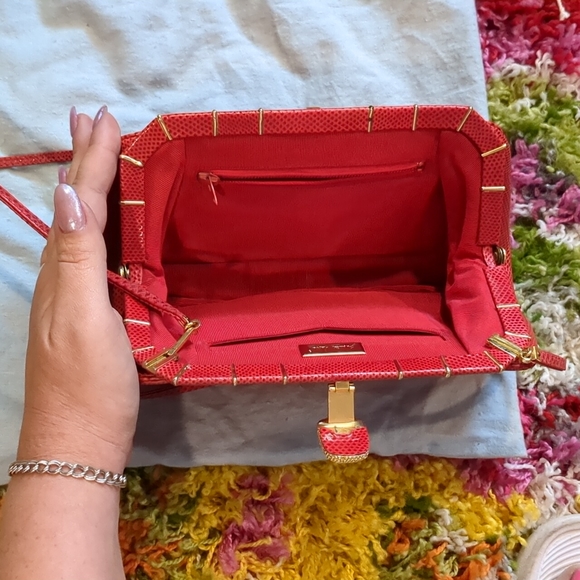 Judith Leiber Evening Bag in Red Karung Snakeskin with Pocket Mirror - Picture 10 of 10